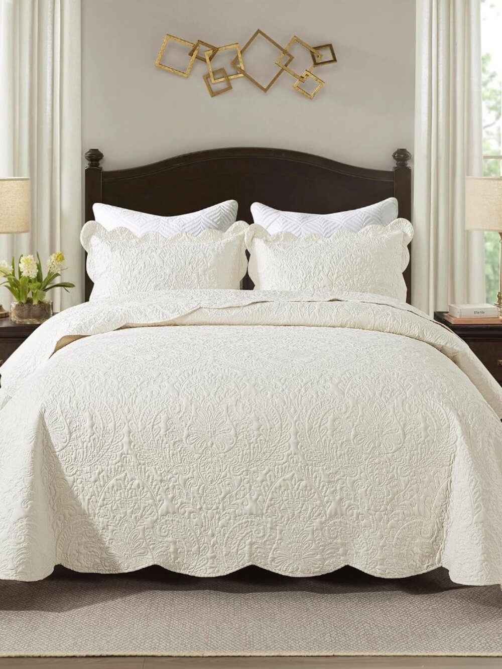 Oversized Queen Bedspreads 110x106- Queen Size Quilt Bedding Sets 3-Piece, Rever